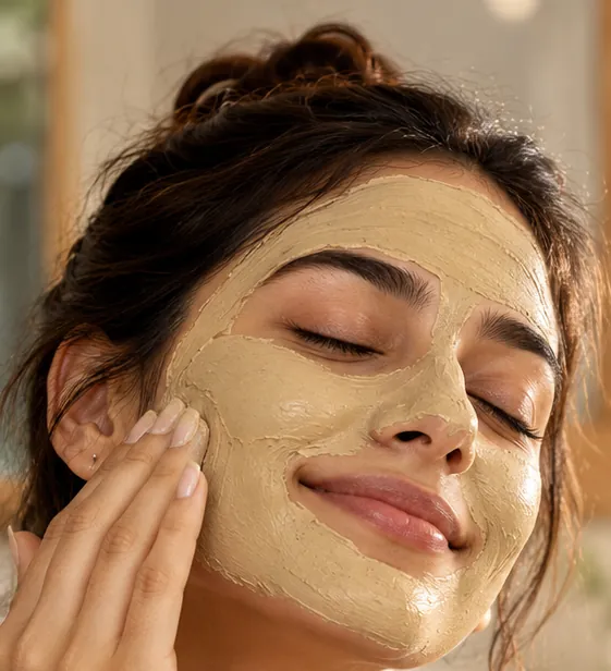 A woman applying a multani mitti face pack