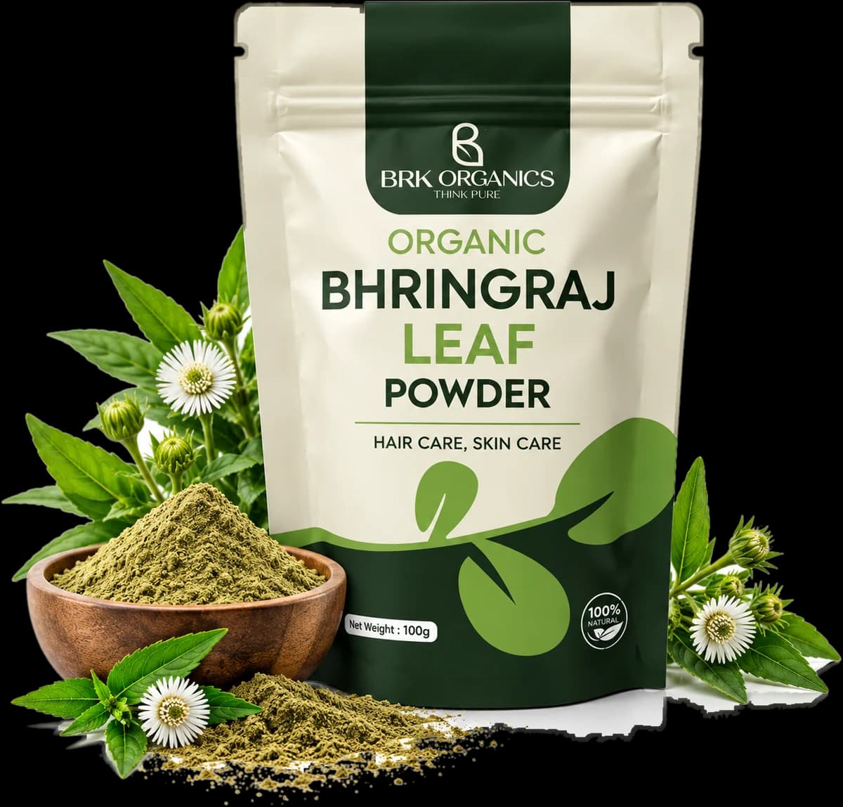 BRK Organics Organic Bhringraj Leaf Powder, 100 g pouch